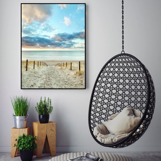Silenzio, gepersonaliseerd (stockfoto strandovergang) akoestisch paneel met hoge absorptiewaarde in een relaxruimte