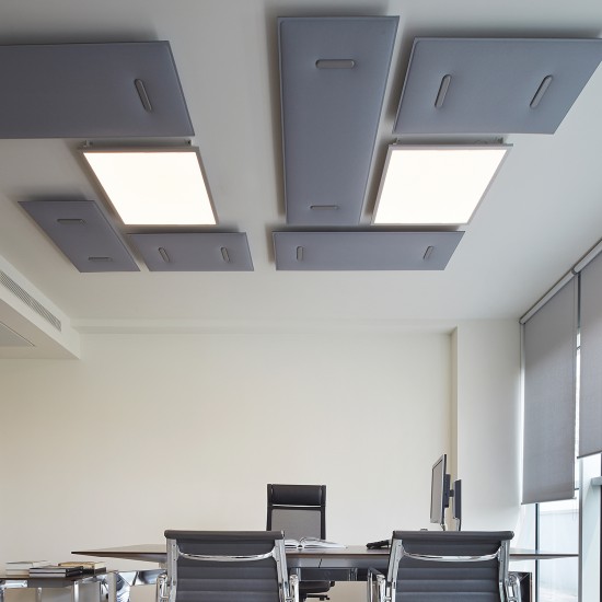 Snowsound Mitesco Ceiling, kantoorruimte met vierkante en rechthoekige akoestische plafondpanelen