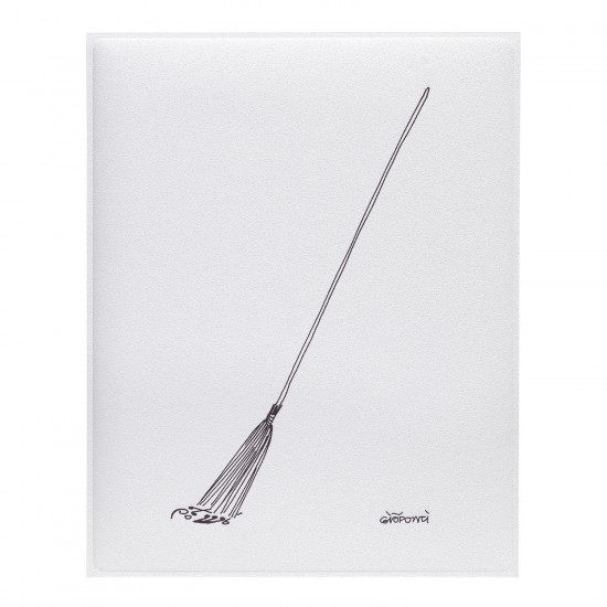 Snowsound Art, wit rechthoekig akoestisch wandpaneel met reproductie 'bezem' van Gio Ponti